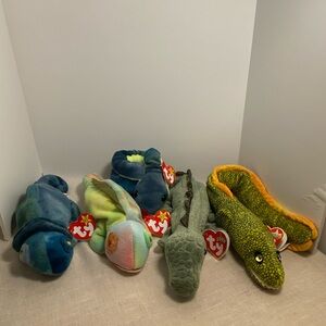 Ty Beanie Babies Reptile 6 Plush LOT Iggy crocodile Eel snake chameleon iguana
